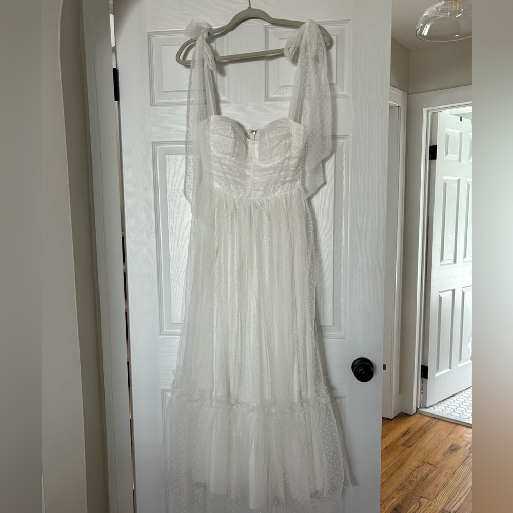 BALTIC BORN Mavani Swiss Dot Tulle Maxi Dress in White